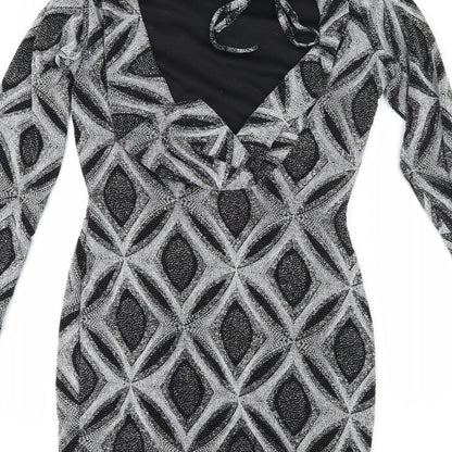 Preworn Womens Black Geometric  Bodycon  Size 10  - Low Back