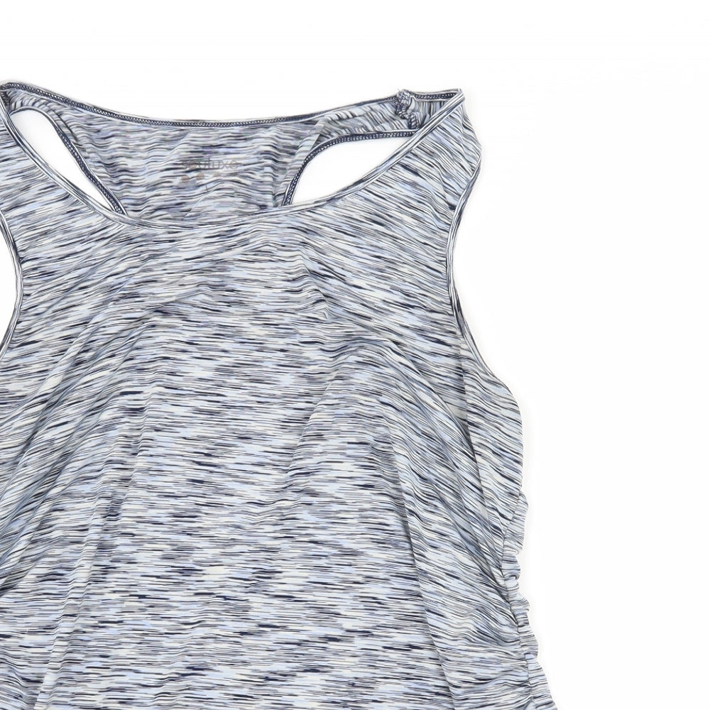 Close-up detail of South Luxe women’s blue striped jersey basic tank, size L