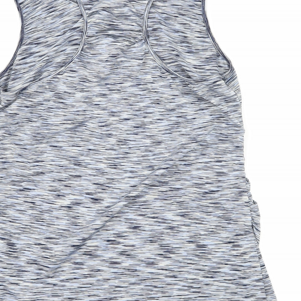 Brand and care label for South Luxe women’s blue striped jersey basic tank, size L