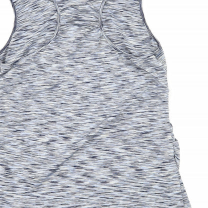 Brand and care label for South Luxe women’s blue striped jersey basic tank, size L