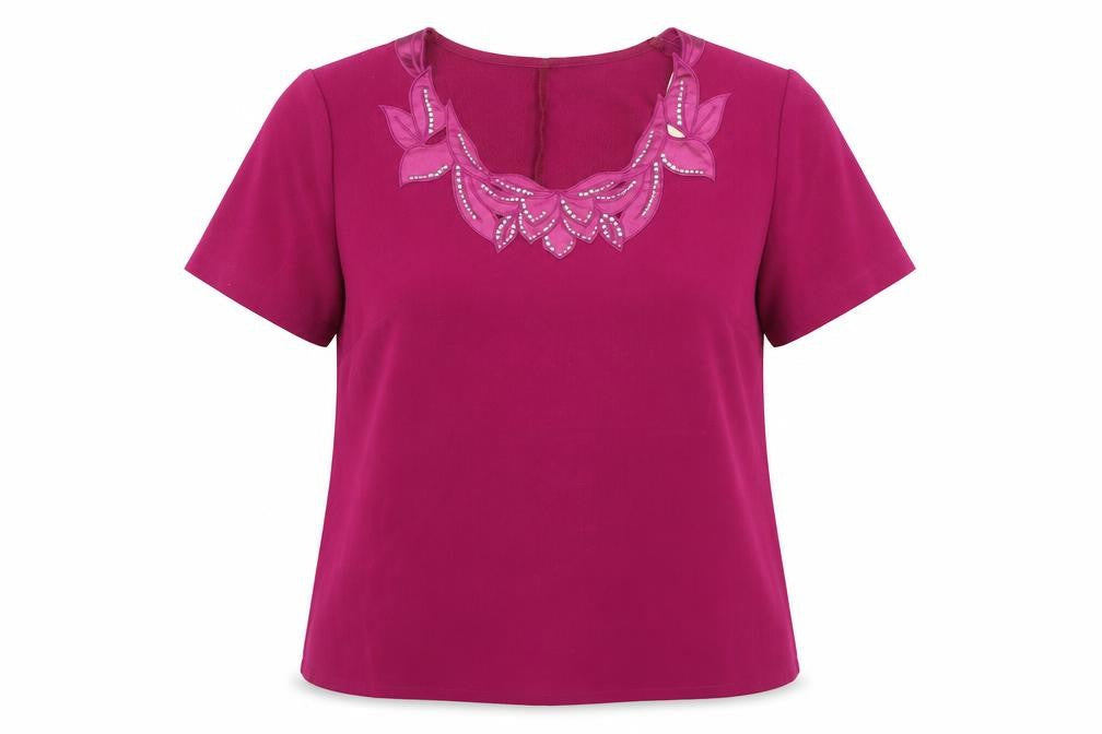 Front view of Special Collection women’s pink satin basic blouse, size UK 14