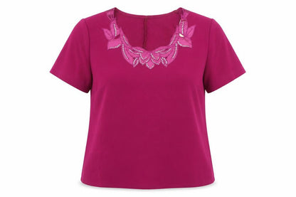 Front view of Special Collection women’s pink satin basic blouse, size UK 14