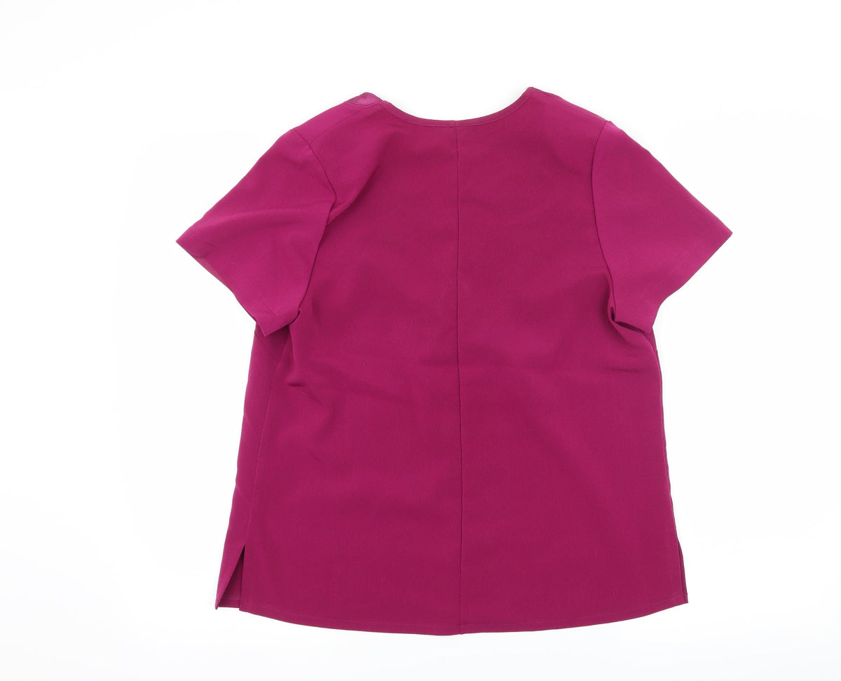 Back view of Special Collection women’s pink satin basic blouse, size UK 14
