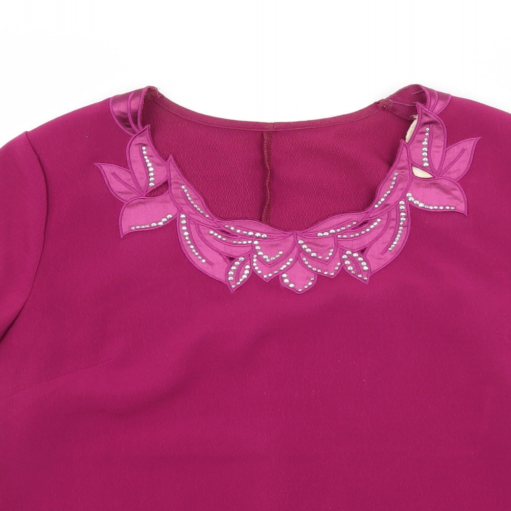 Close-up detail of Special Collection women’s pink satin basic blouse, size UK 14