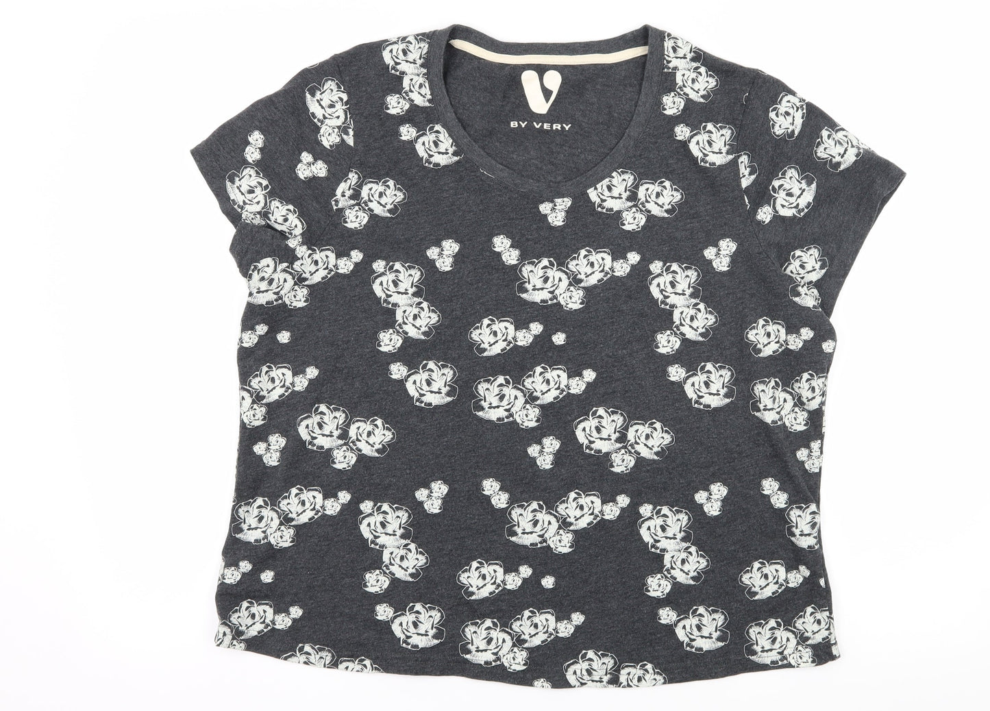 Very Womens Grey Floral Jersey Top Pyjama Top Size 18
