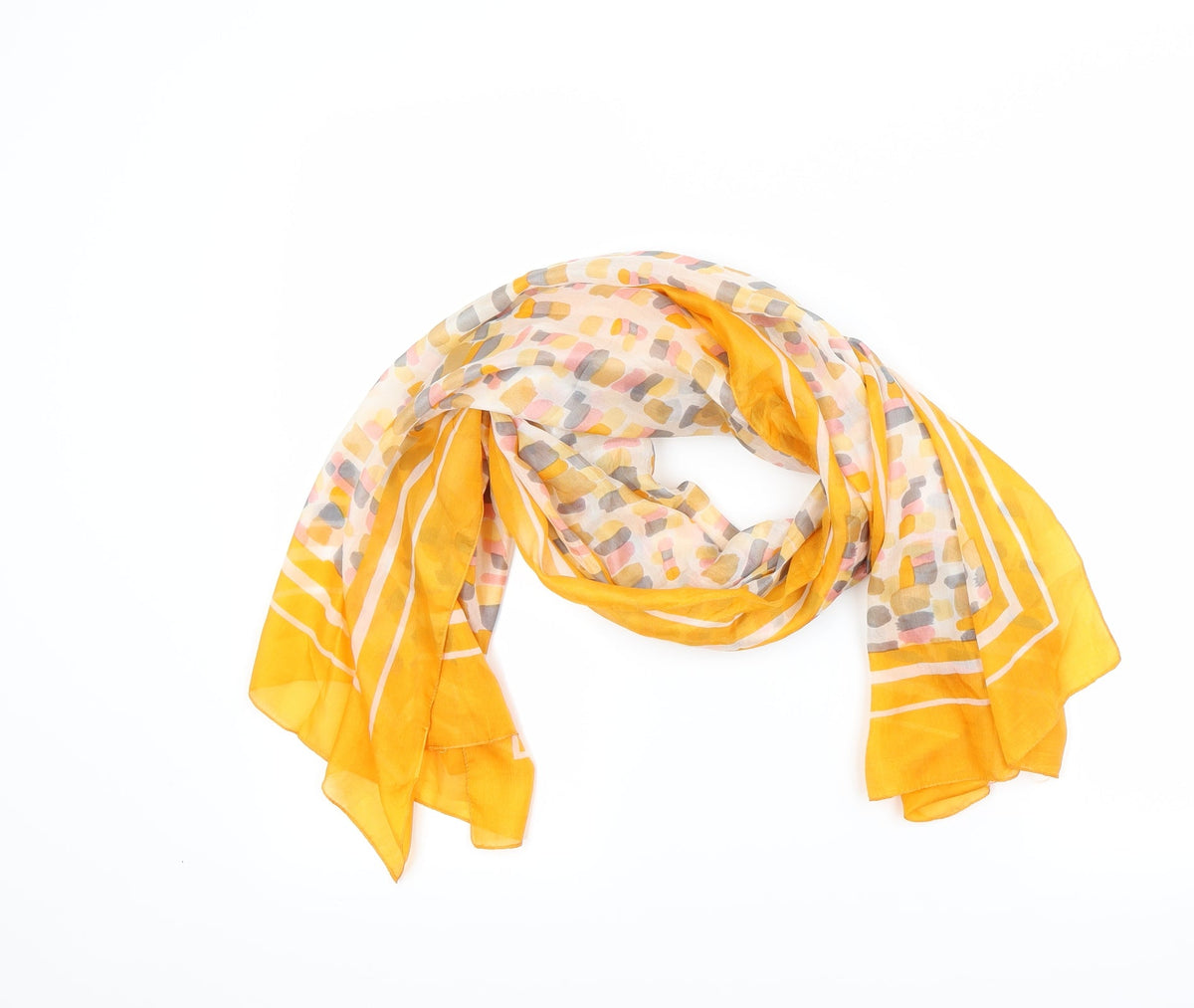Front view of Preworn women’s yellow scarf