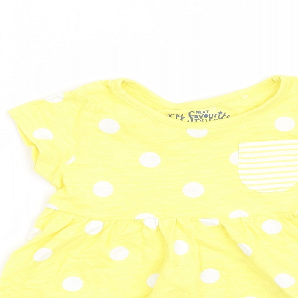 NEXT Girls Yellow Polka Dot  T-Shirt Dress  Size 6-9 Months