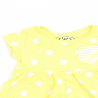 NEXT Girls Yellow Polka Dot  T-Shirt Dress  Size 6-9 Months