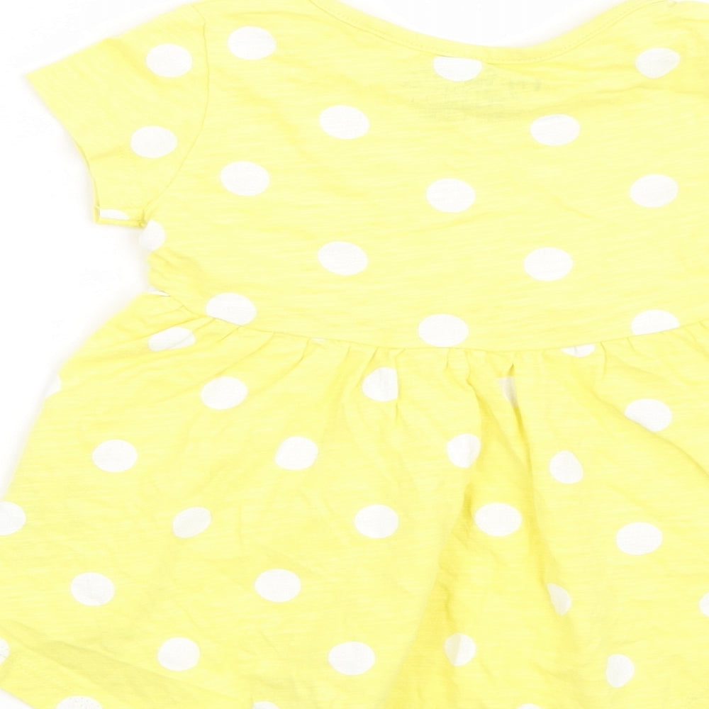 NEXT Girls Yellow Polka Dot  T-Shirt Dress  Size 6-9 Months