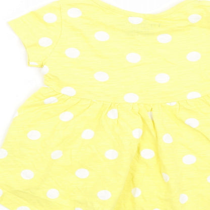 NEXT Girls Yellow Polka Dot  T-Shirt Dress  Size 6-9 Months