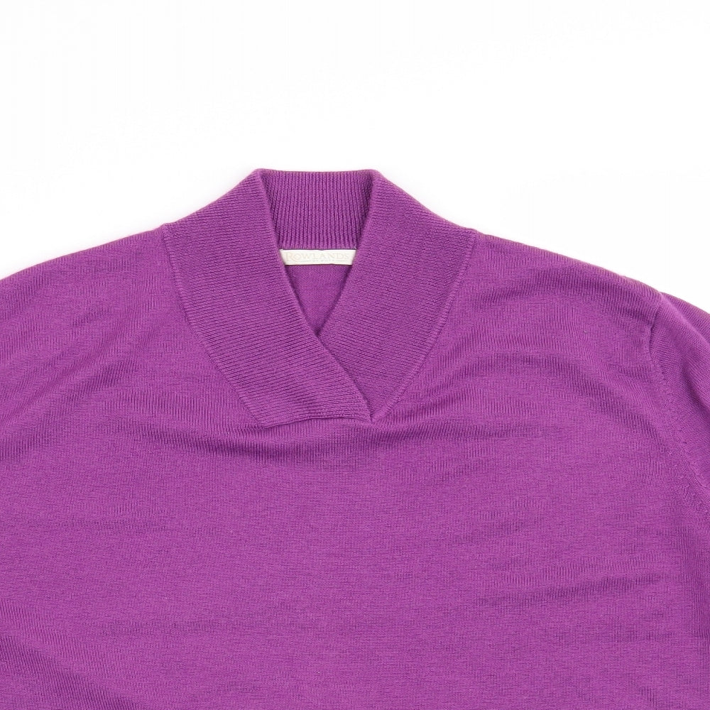 Close-up detail of Rowlands women’s purple jumper, size M