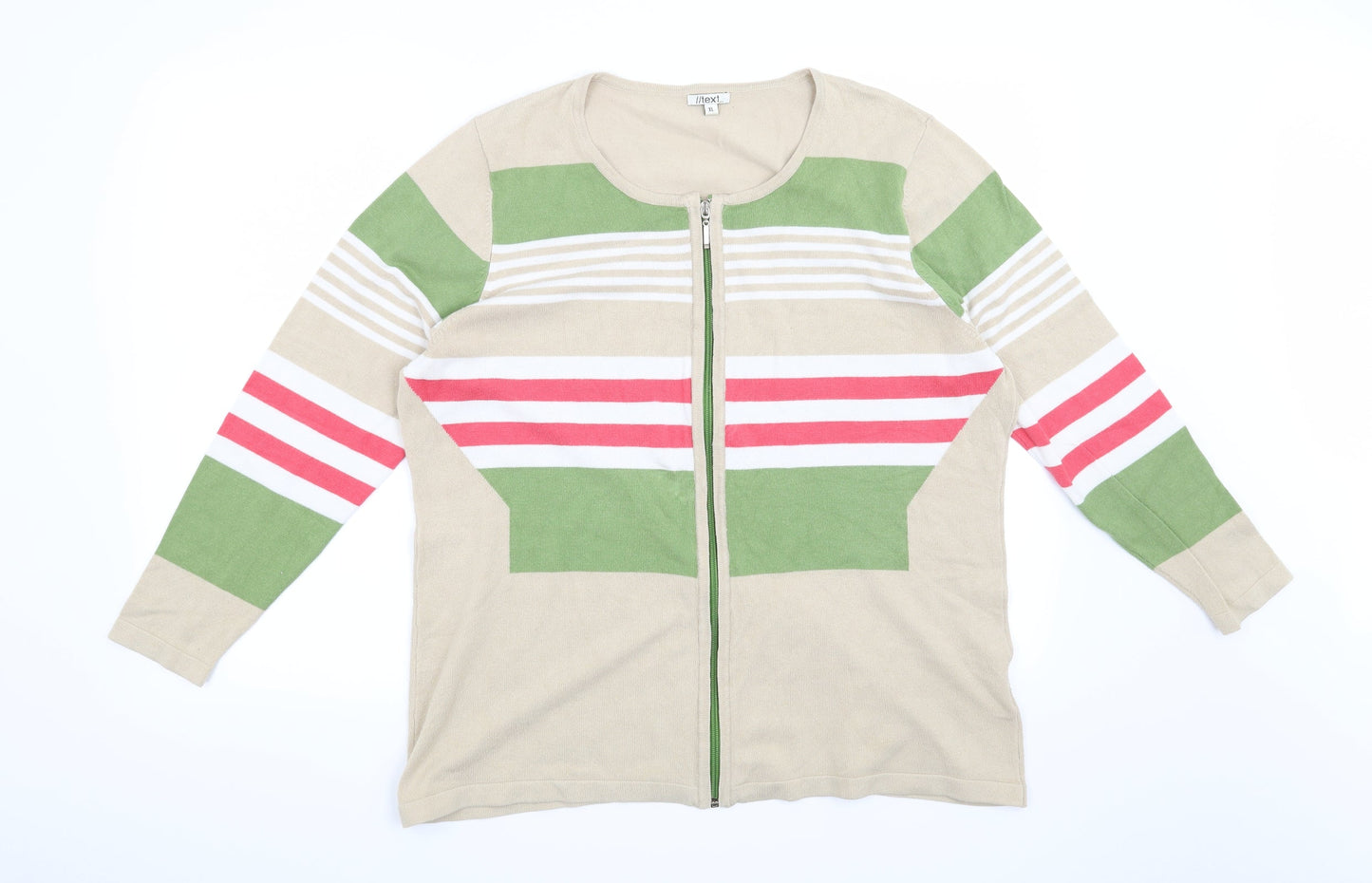 Text Womens Beige Striped  Cardigan Jumper Size XL