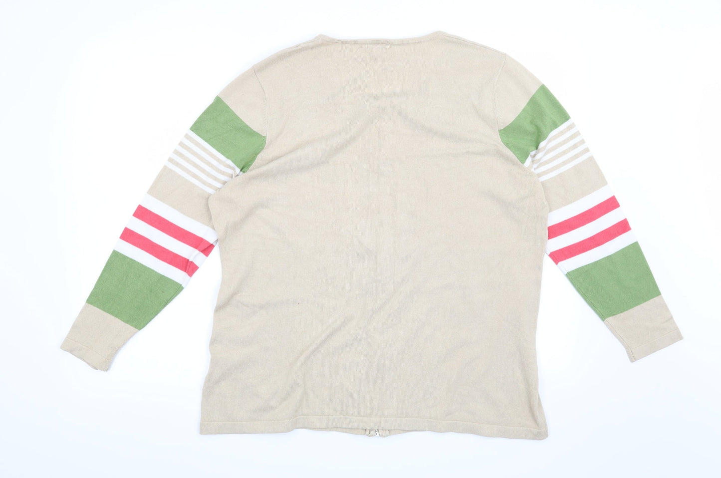 Text Womens Beige Striped  Cardigan Jumper Size XL