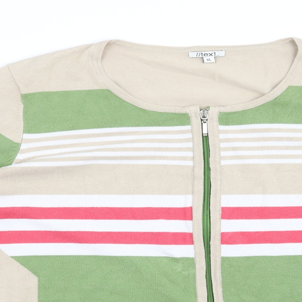 Text Womens Beige Striped  Cardigan Jumper Size XL