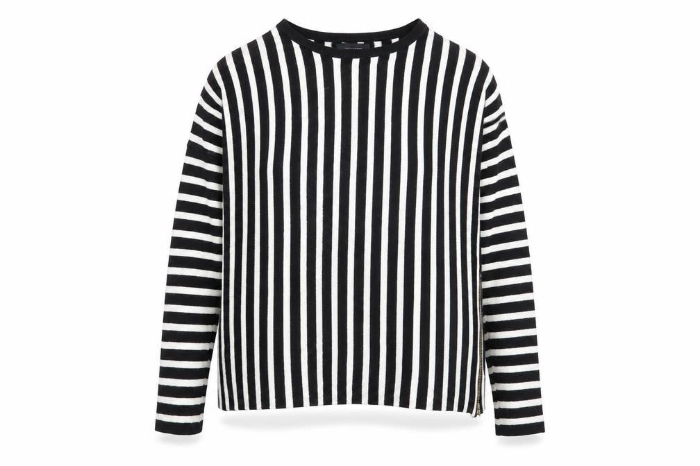 Front view of Atmosphere women’s black striped jumper, size UK 14