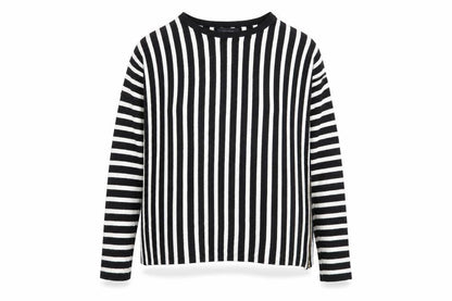 Front view of Atmosphere women’s black striped jumper, size UK 14