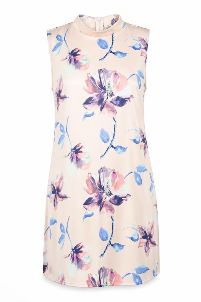 Front view of ASOS women’s blue floral shirt dress, size UK 14