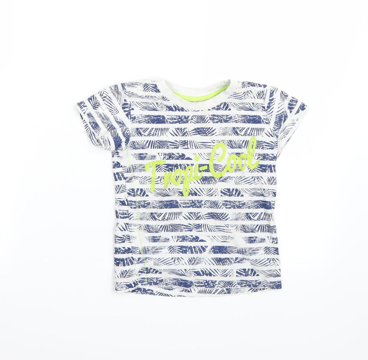 Additional front view of Matalan boys’ white striped basic t-shirt, size 2-3, years