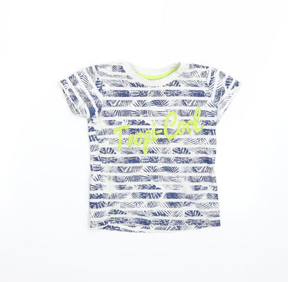 Additional front view of Matalan boys’ white striped basic t-shirt, size 2-3, years