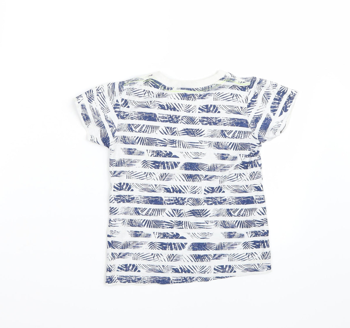 Back view of Matalan boys’ white striped basic t-shirt, size 2-3, years