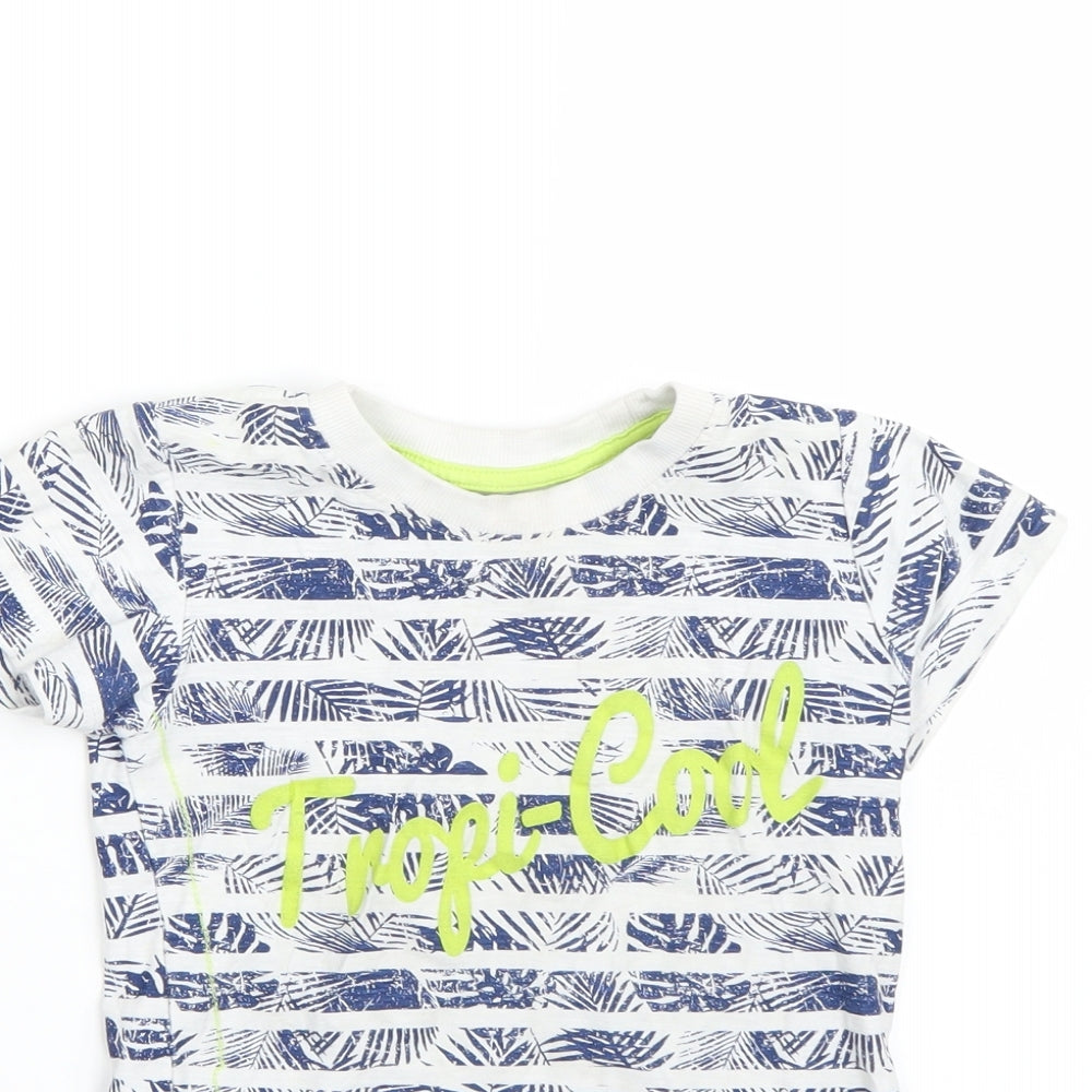 Close-up detail of Matalan boys’ white striped basic t-shirt, size 2-3, years