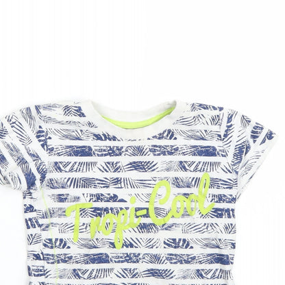 Close-up detail of Matalan boys’ white striped basic t-shirt, size 2-3, years