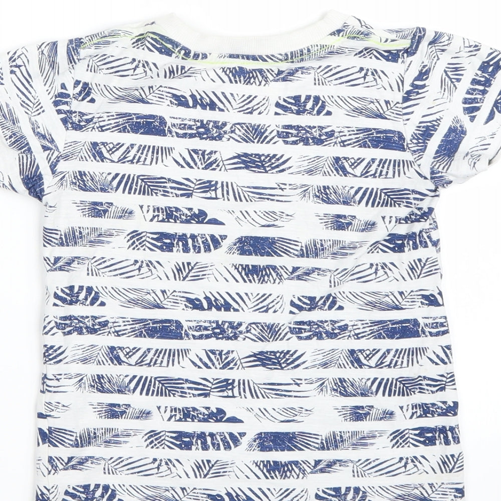 Brand and care label for Matalan boys’ white striped basic t-shirt, size 2-3, years