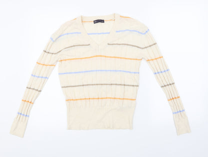 Marks and Spencer Womens Beige Striped Knit Pullover Jumper Size S