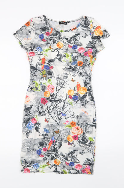 Aislinn Womens White Floral  Bodycon  Size S