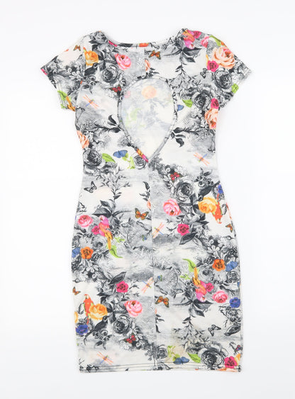 Aislinn Womens White Floral  Bodycon  Size S