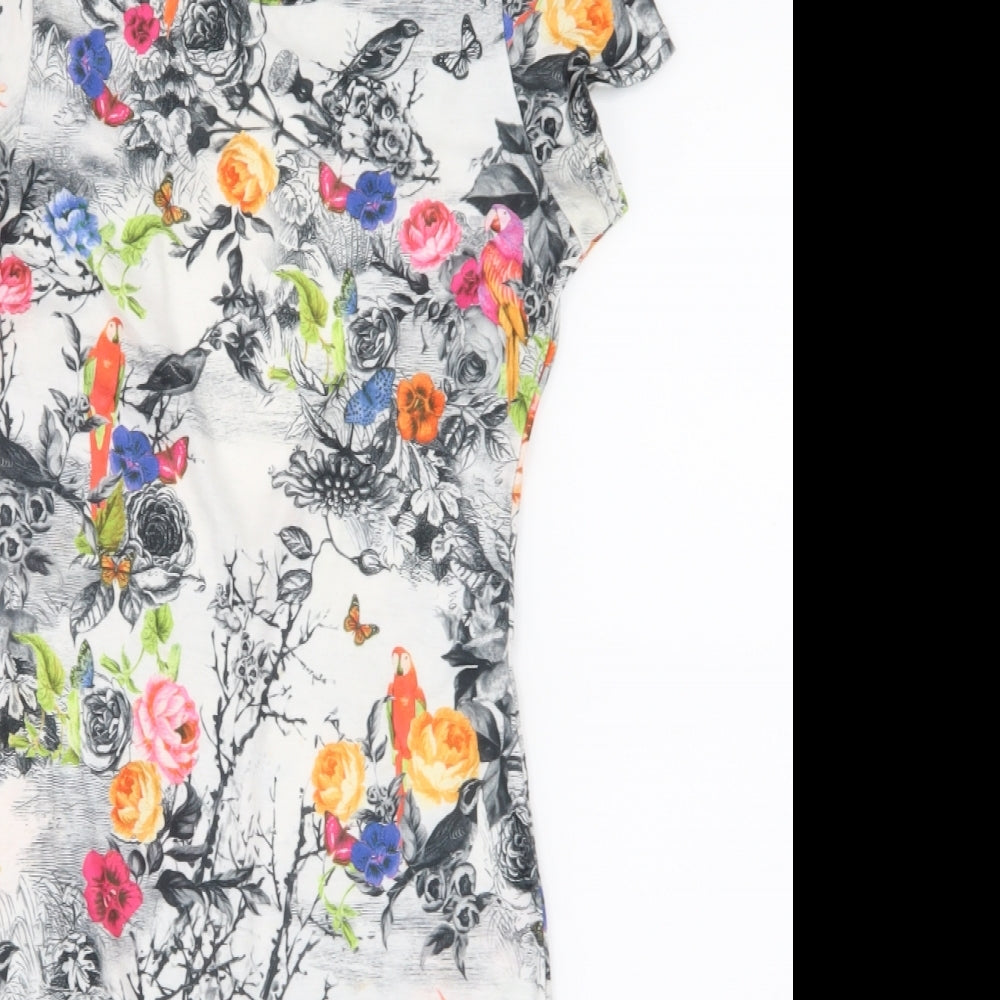 Aislinn Womens White Floral  Bodycon  Size S