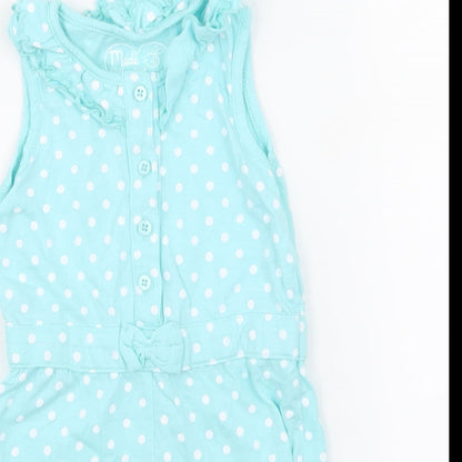 Young Dimension Girls Blue Polka Dot  Babygrow One-Piece Size 12-18 Months