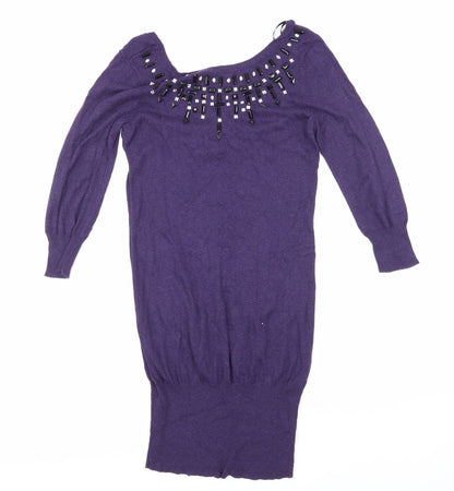 Dorothy Perkins Womens Purple  Knit Jumper Dress  Size 8