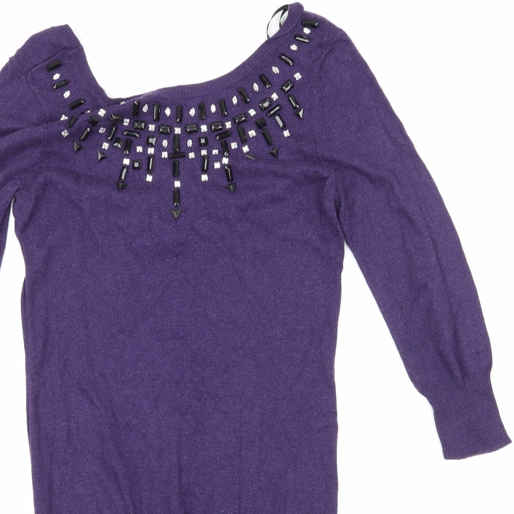 Dorothy Perkins Womens Purple  Knit Jumper Dress  Size 8