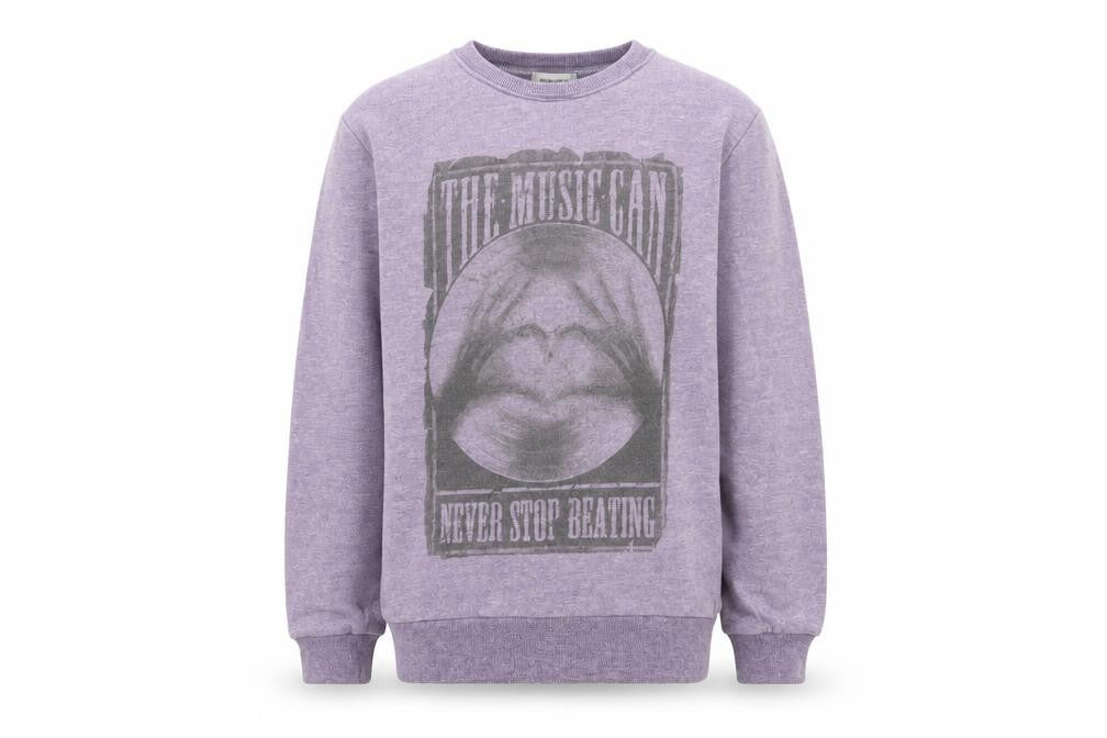 Front view of River Island boys’ purple pullover sweatshirt, size 7-8, years