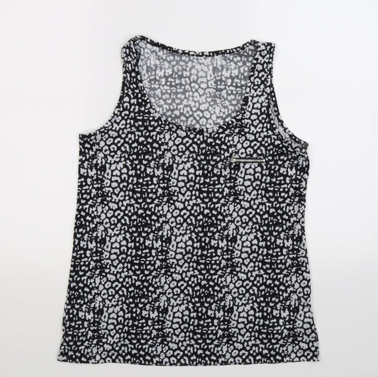 Peacocks Womens Black Animal Print  Basic Tank Size 14