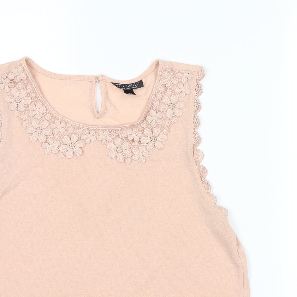 Womens UK Size 10 Topshop Beige Basic Blouse