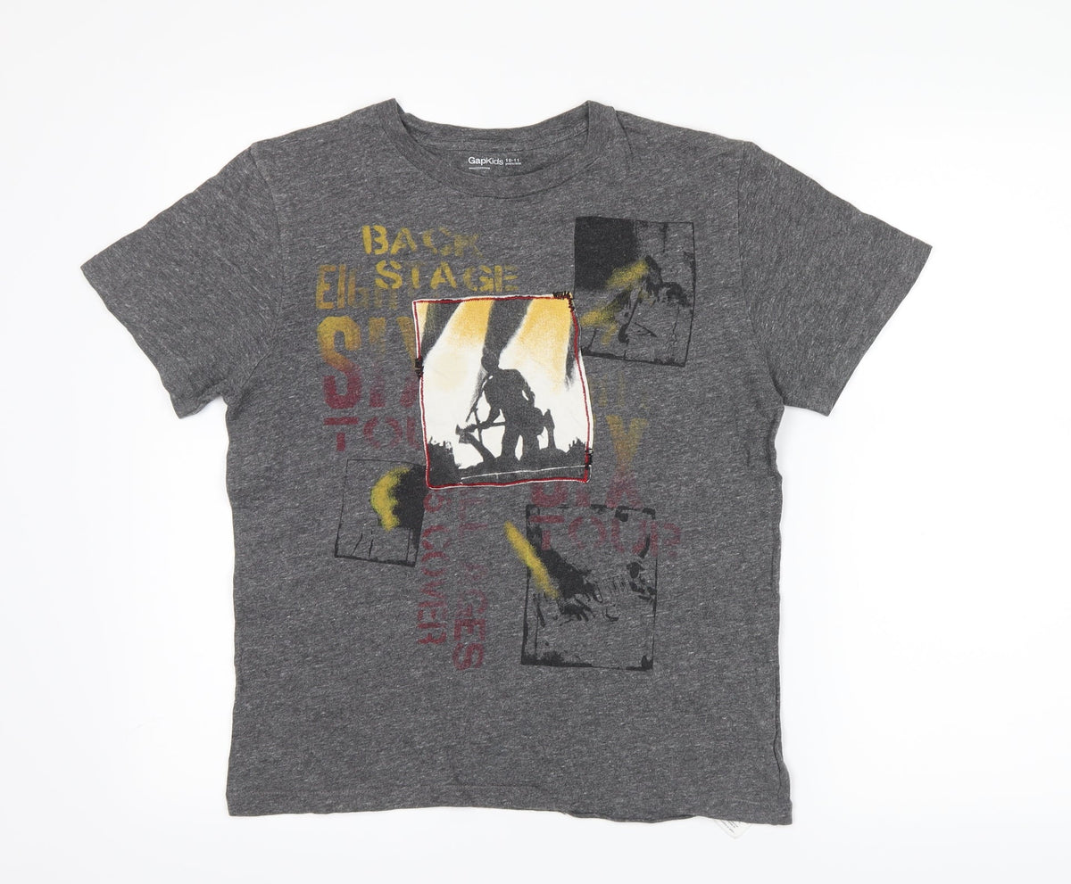 Front view of Gap boys’ grey basic t-shirt, size 10-11, years - back stage