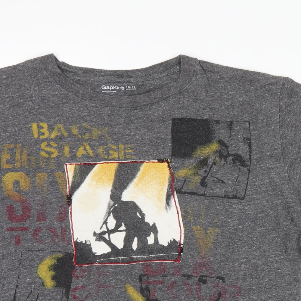 Close-up detail of Gap boys’ grey basic t-shirt, size 10-11, years - back stage