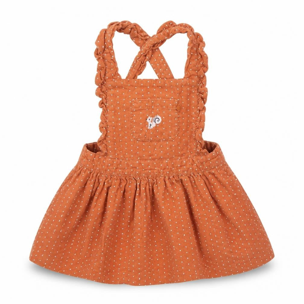 Front view of Cadet rousselle Orange Polka Dot Mini Skirt, size 3-6, Months - squirrel