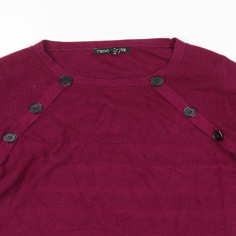 Close-up detail of Next women’s purple jumper, size UK 10