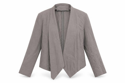 Front view of Full Circle women’s grey shrug jumper, size UK 14
