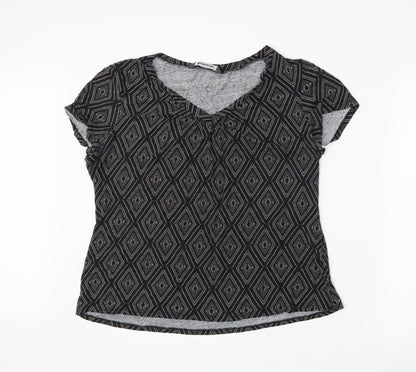 Bonmarché Womens Black Geometric  Basic T-Shirt Size 2