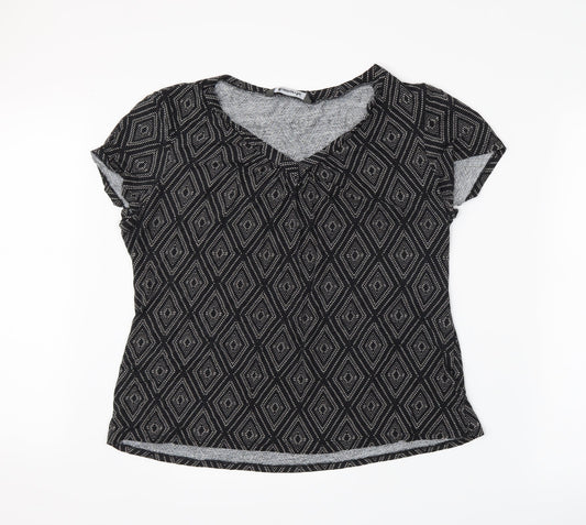 Bonmarché Womens Black Geometric  Basic T-Shirt Size 2