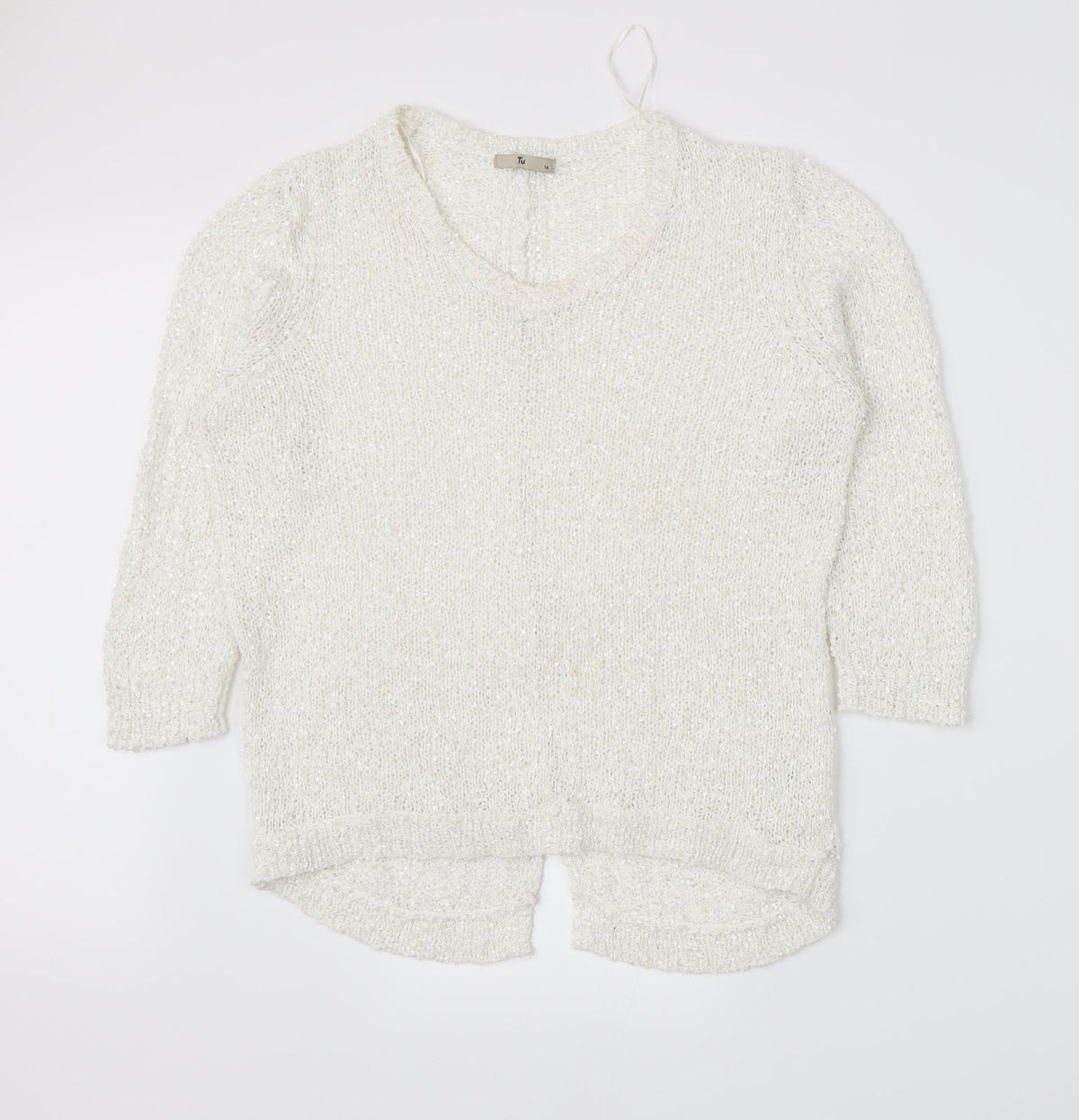 Additional front view of Tu women’s white jumper, size UK 14