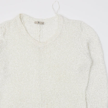 Close-up detail of Tu women’s white jumper, size UK 14