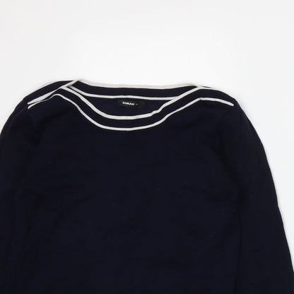 Close-up detail of Roman women’s blue jumper, size UK 10