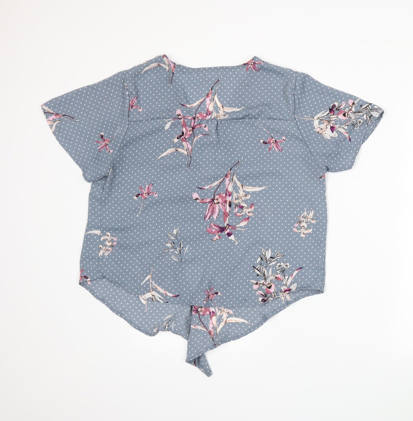 Urban Romantics Womens Blue Floral  Basic Blouse Size L
