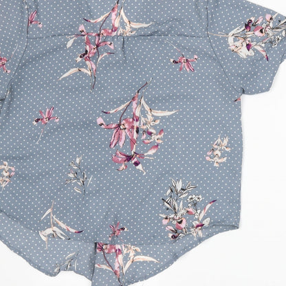 Urban Romantics Womens Blue Floral  Basic Blouse Size L