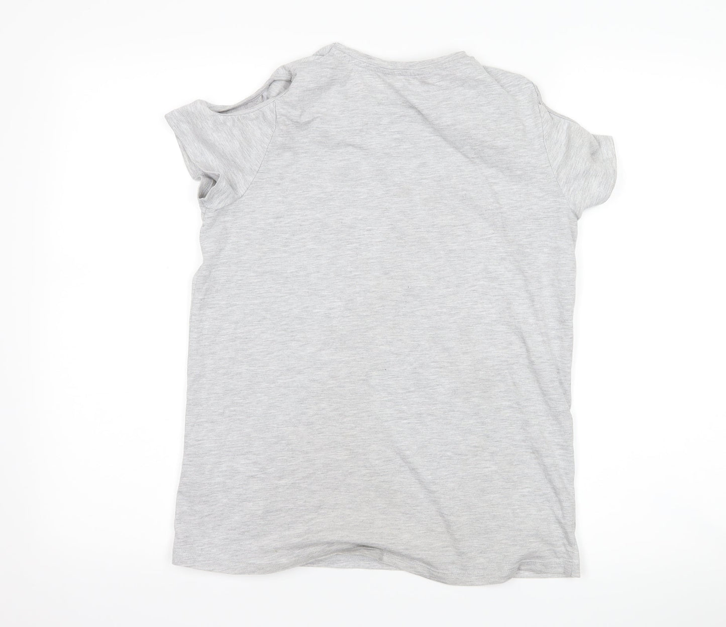 George Girls Grey   Basic T-Shirt Size 13-14 Years  - Unicorn cut out shoulders